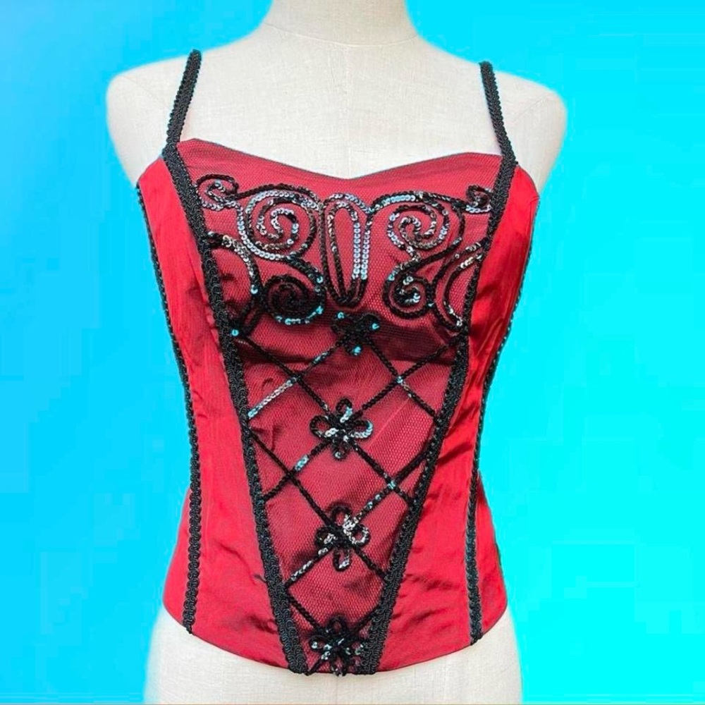 Red and black corset top